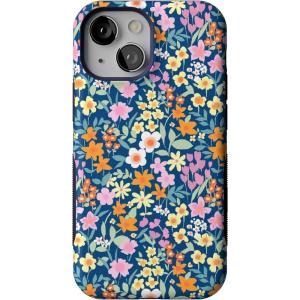 Casely iPhone 13 Mini Case | I’d Pick You | Red Strawberry | Compatible with MagSafe | Bold Protective Design(Full Bloom | Navy Floral)