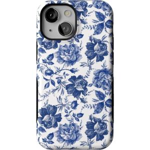 Casely iPhone 13 Mini Case | I’d Pick You | Red Strawberry | Compatible with MagSafe | Bold Protective Design(Rose to Fame | Blue & White Rose Floral)