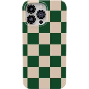 Casely iPhone 13 Pro Case | Compatible with MagSafe | Flower Patch | Girly Floral Case(Fit Check | Green Checkerboard)