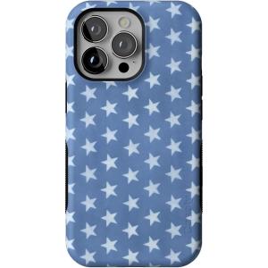 Casely iPhone 13 Pro Case | Ride The Wave | Pastel Rainbow Lined | Compatible with MagSafe | Bold Protective Design(Coastal Blues | Denim Stars)