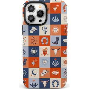 Casely iPhone 13 Pro Case | Ride The Wave | Pastel Rainbow Lined | Compatible with MagSafe | Bold Protective Design(Dirt Road Chic | Western Squares)