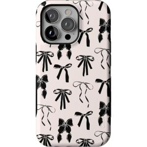 Casely iPhone 13 Pro Case | Ride The Wave | Pastel Rainbow Lined | Compatible with MagSafe | Bold Protective Design(Goth Girlie | Black Bows)