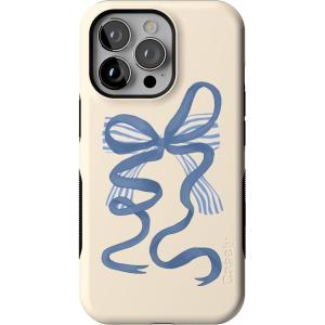 Casely iPhone 13 Pro Case | Ride The Wave | Pastel Rainbow Lined | Compatible with MagSafe | Bold Protective Design(Heartstrings | Blue Bow)