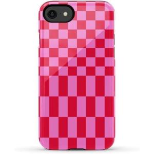 Casely iPhone SE (2020 & 2022) Case | Hibiscus Blooms | Hawaiian Floral | Essential Slim Dual-Layer Protective Case Design(Vibe Check | Pink Checkerboard)