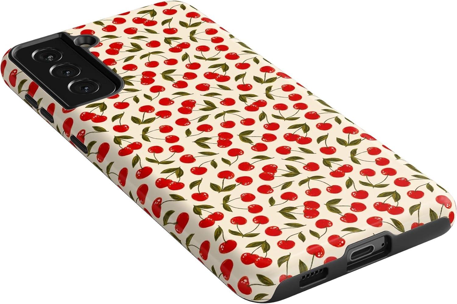 imageCasely Galaxy S21 Plus Case Flower Patch MultiColor Floral Essential Slim DualLayer Protective DesignCherry on Top Red Cherries