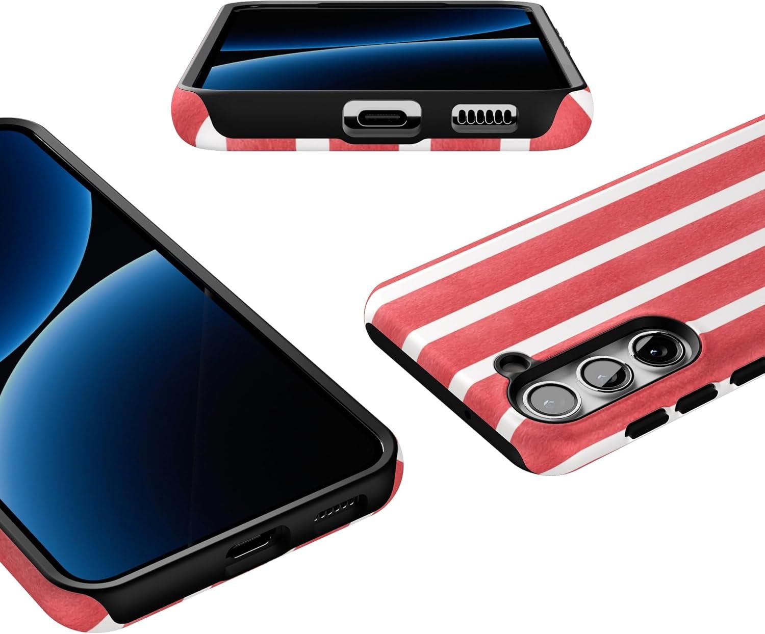 imageCasely Galaxy S23 Case Poppy Meadows Pastel Floral Essential Slim DualLayer Protective DesignEast Coast Summer Red Stripes