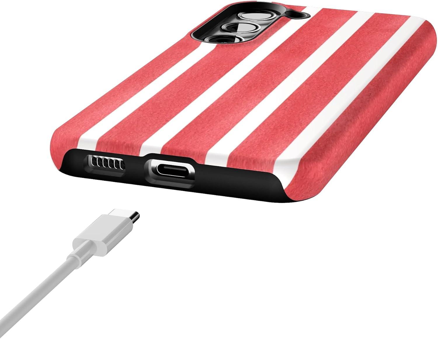 imageCasely Galaxy S23 Case Poppy Meadows Pastel Floral Essential Slim DualLayer Protective DesignEast Coast Summer Red Stripes