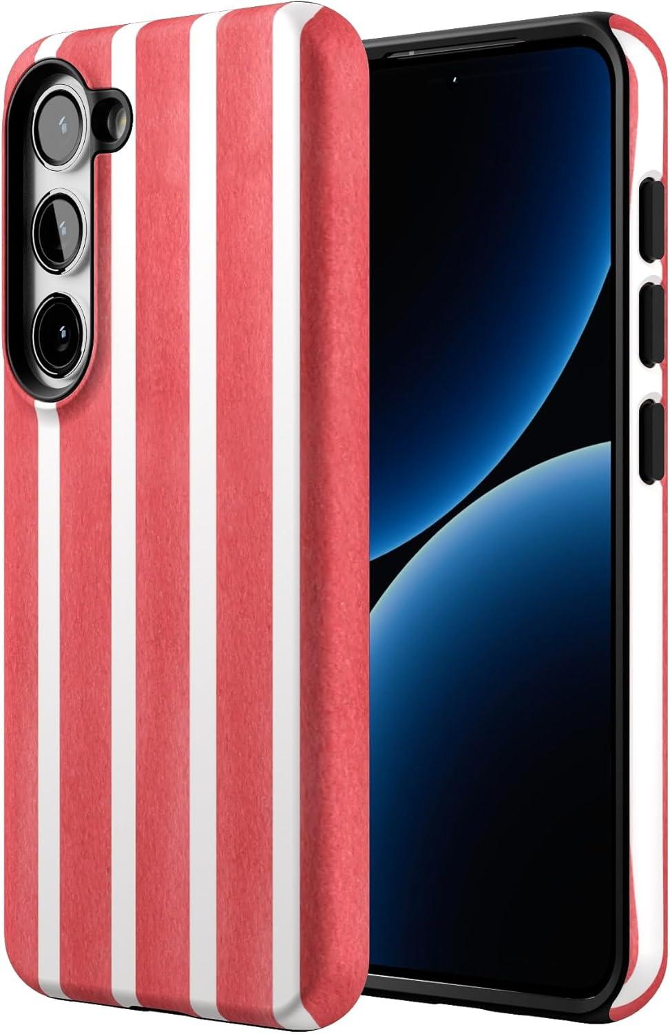 imageCasely Galaxy S23 Case Poppy Meadows Pastel Floral Essential Slim DualLayer Protective DesignEast Coast Summer Red Stripes