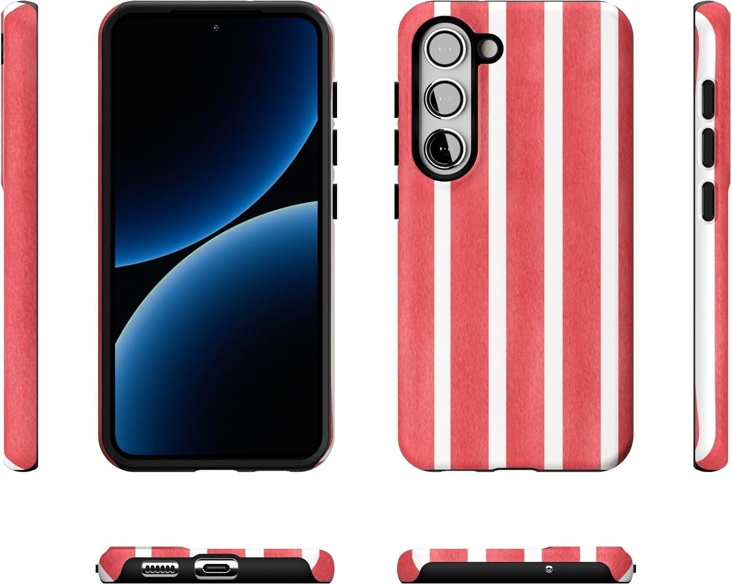 imageCasely Galaxy S23 Case Poppy Meadows Pastel Floral Essential Slim DualLayer Protective DesignEast Coast Summer Red Stripes