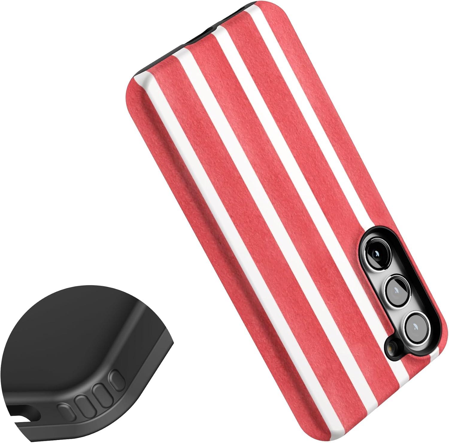 imageCasely Galaxy S23 Case Poppy Meadows Pastel Floral Essential Slim DualLayer Protective DesignEast Coast Summer Red Stripes