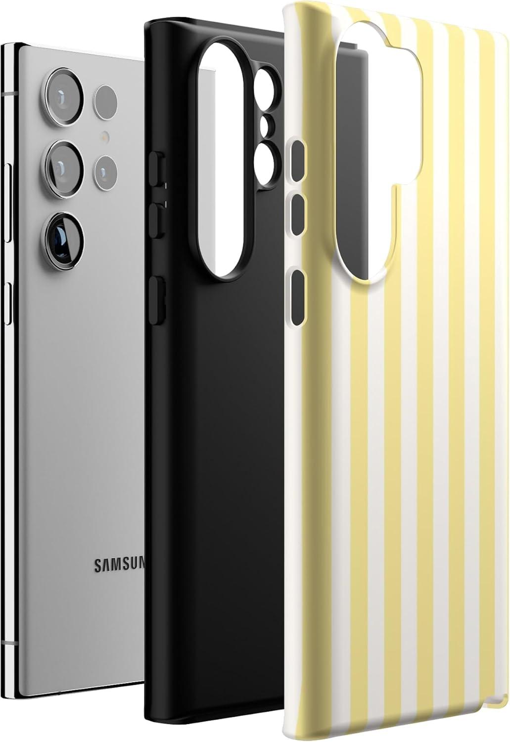 imageCasely Galaxy S23 Ultra Case Nantucket Cottage Blue Hydrangea Essential Slim DualLayer Protective DesignButter Yellow Stripes Sunday Best