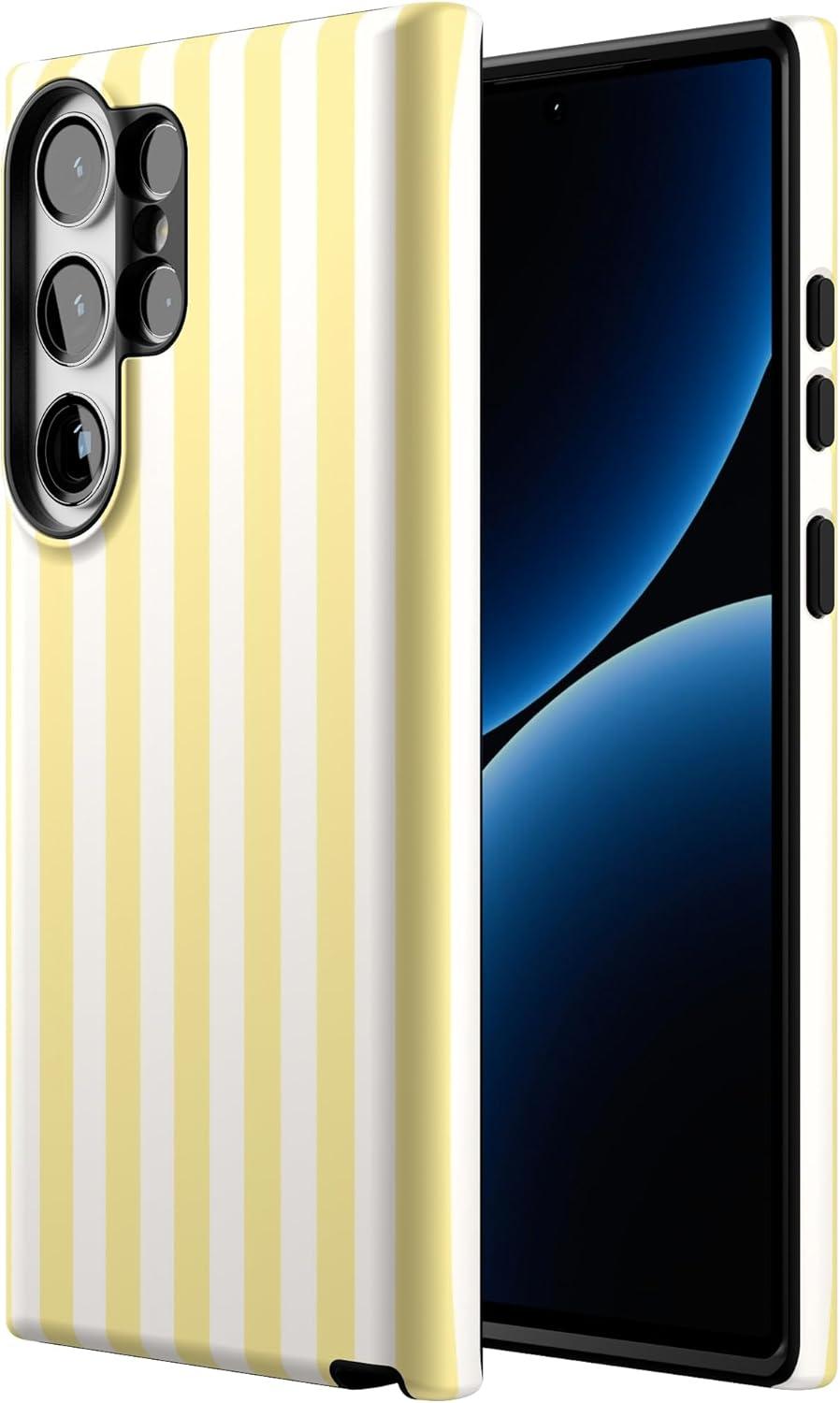 imageCasely Galaxy S23 Ultra Case Nantucket Cottage Blue Hydrangea Essential Slim DualLayer Protective DesignButter Yellow Stripes Sunday Best