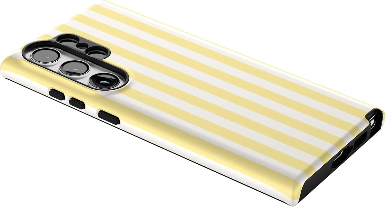 imageCasely Galaxy S23 Ultra Case Nantucket Cottage Blue Hydrangea Essential Slim DualLayer Protective DesignButter Yellow Stripes Sunday Best