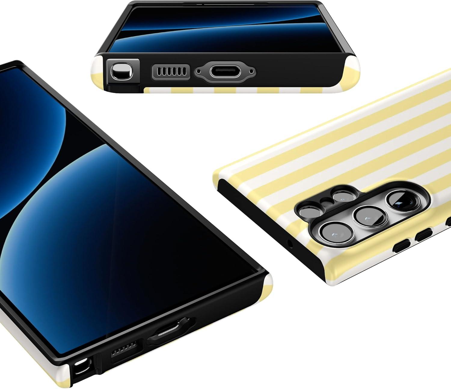 imageCasely Galaxy S23 Ultra Case Nantucket Cottage Blue Hydrangea Essential Slim DualLayer Protective DesignButter Yellow Stripes Sunday Best