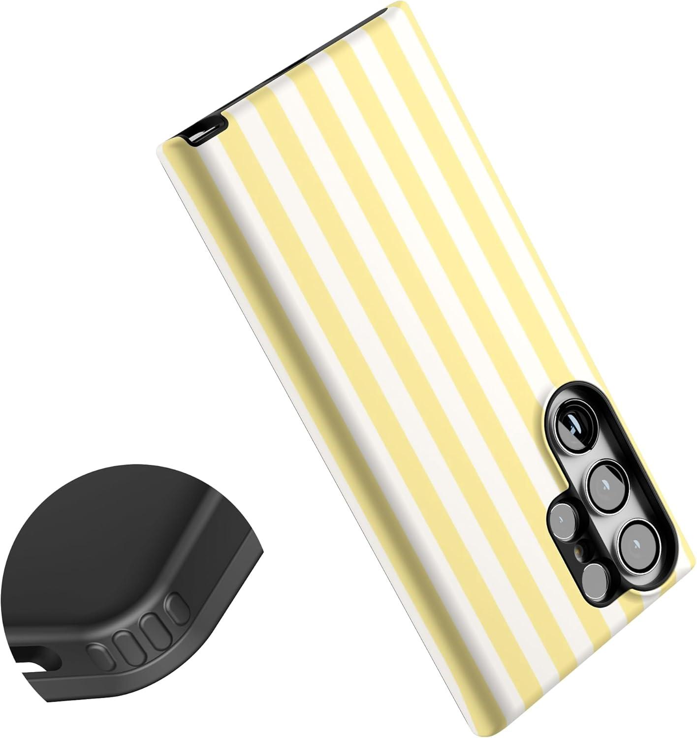 imageCasely Galaxy S23 Ultra Case Nantucket Cottage Blue Hydrangea Essential Slim DualLayer Protective DesignButter Yellow Stripes Sunday Best