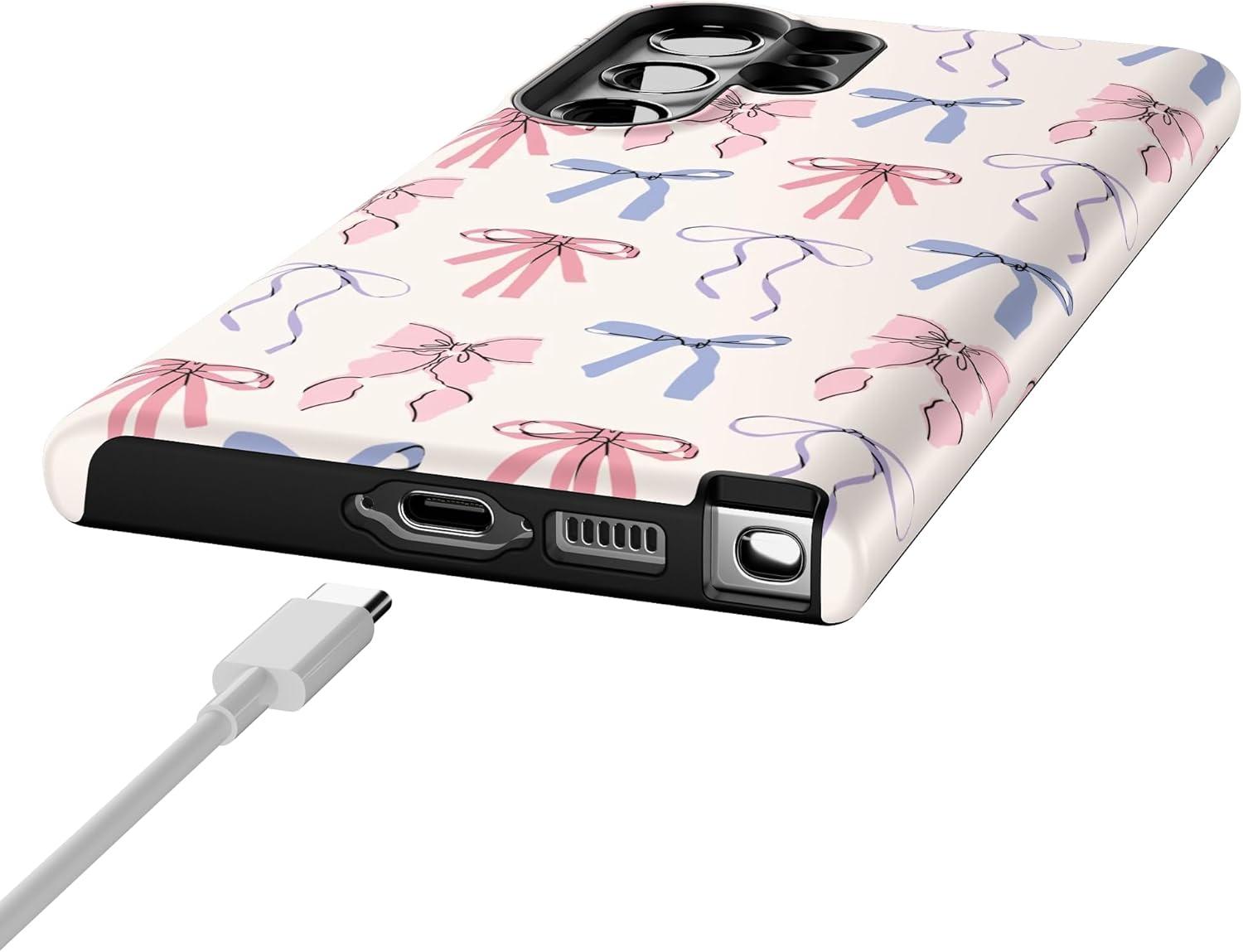 imageCasely Galaxy S23 Ultra Case Nantucket Cottage Blue Hydrangea Essential Slim DualLayer Protective DesignCoquette Girlie Pastel Bows