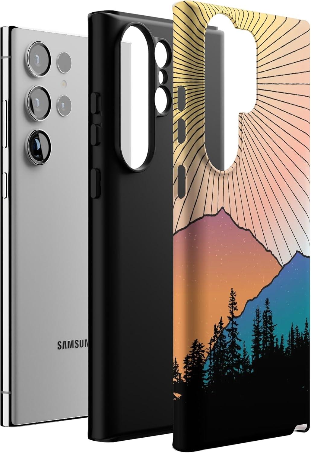 imageCasely Galaxy S23 Ultra Case Nantucket Cottage Blue Hydrangea Essential Slim DualLayer Protective DesignGolden Hour Mountain Sunset