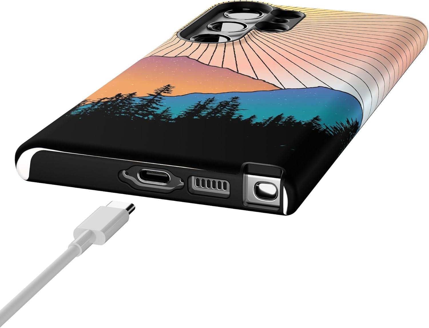 imageCasely Galaxy S23 Ultra Case Nantucket Cottage Blue Hydrangea Essential Slim DualLayer Protective DesignGolden Hour Mountain Sunset