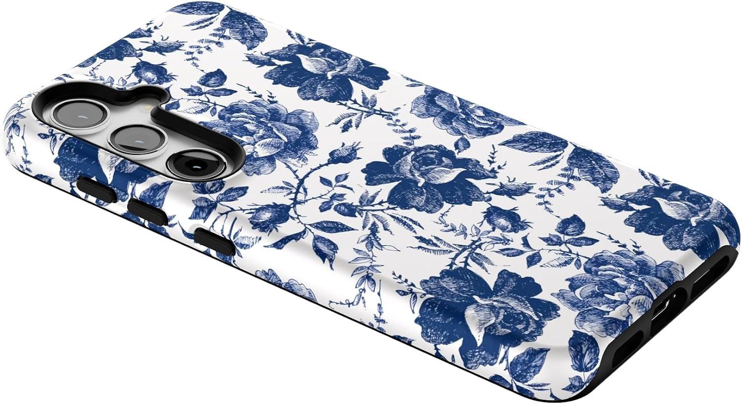 imageCasely Galaxy S24 Case Tuscan Tiles Dolce Vita Essential Slim DualLayer Protective DesignBlue White Rose Floral Rose to Fame