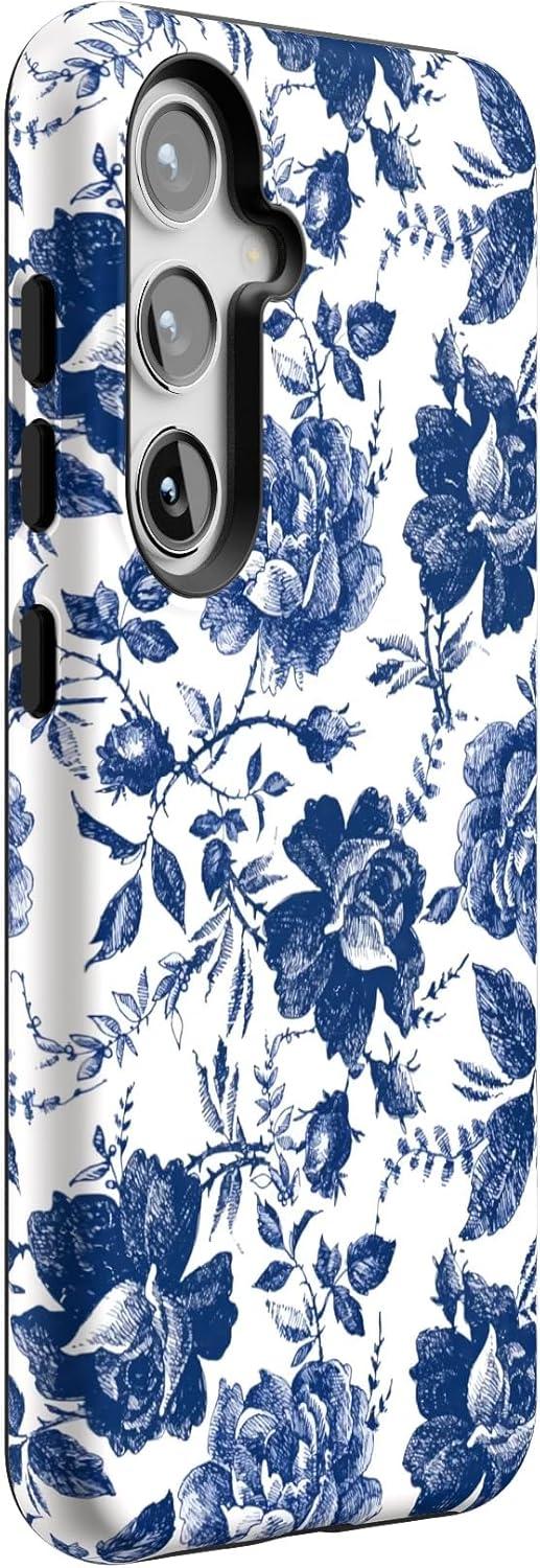 imageCasely Galaxy S24 Case Tuscan Tiles Dolce Vita Essential Slim DualLayer Protective DesignBlue White Rose Floral Rose to Fame