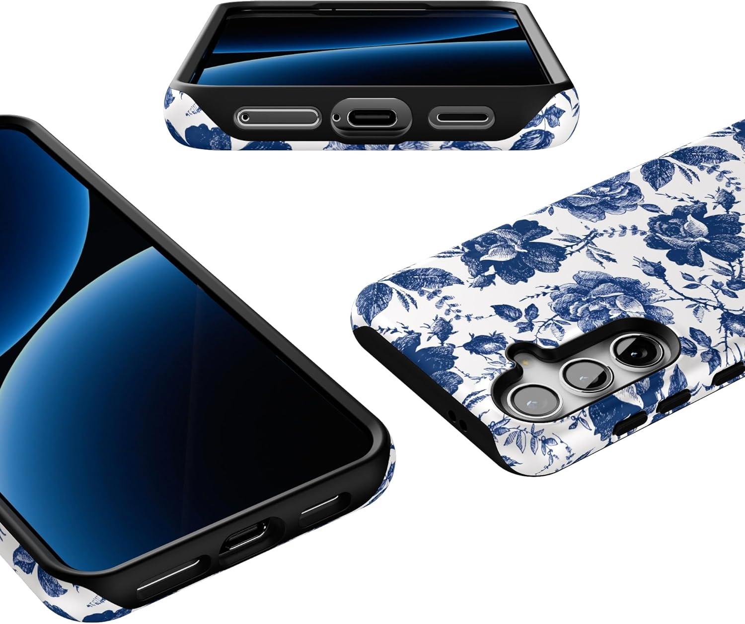 imageCasely Galaxy S24 Case Tuscan Tiles Dolce Vita Essential Slim DualLayer Protective DesignBlue White Rose Floral Rose to Fame