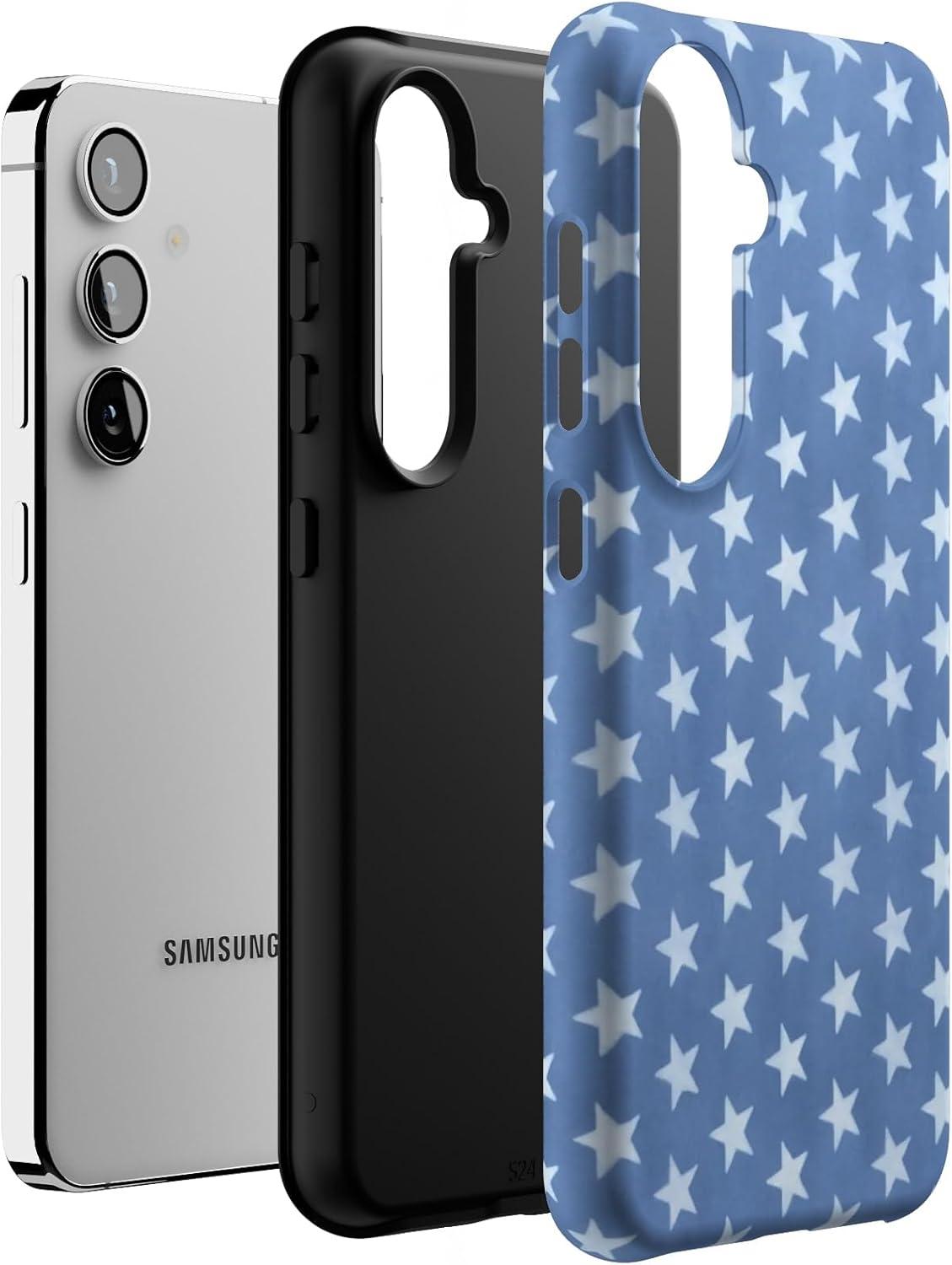 imageCasely Galaxy S24 Case Tuscan Tiles Dolce Vita Essential Slim DualLayer Protective DesignCoastal Blues Denim Stars