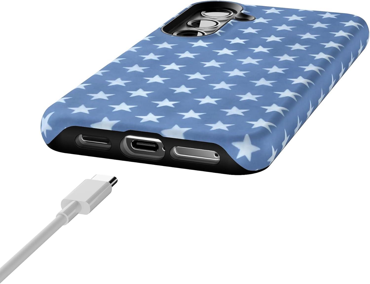 imageCasely Galaxy S24 Case Tuscan Tiles Dolce Vita Essential Slim DualLayer Protective DesignCoastal Blues Denim Stars