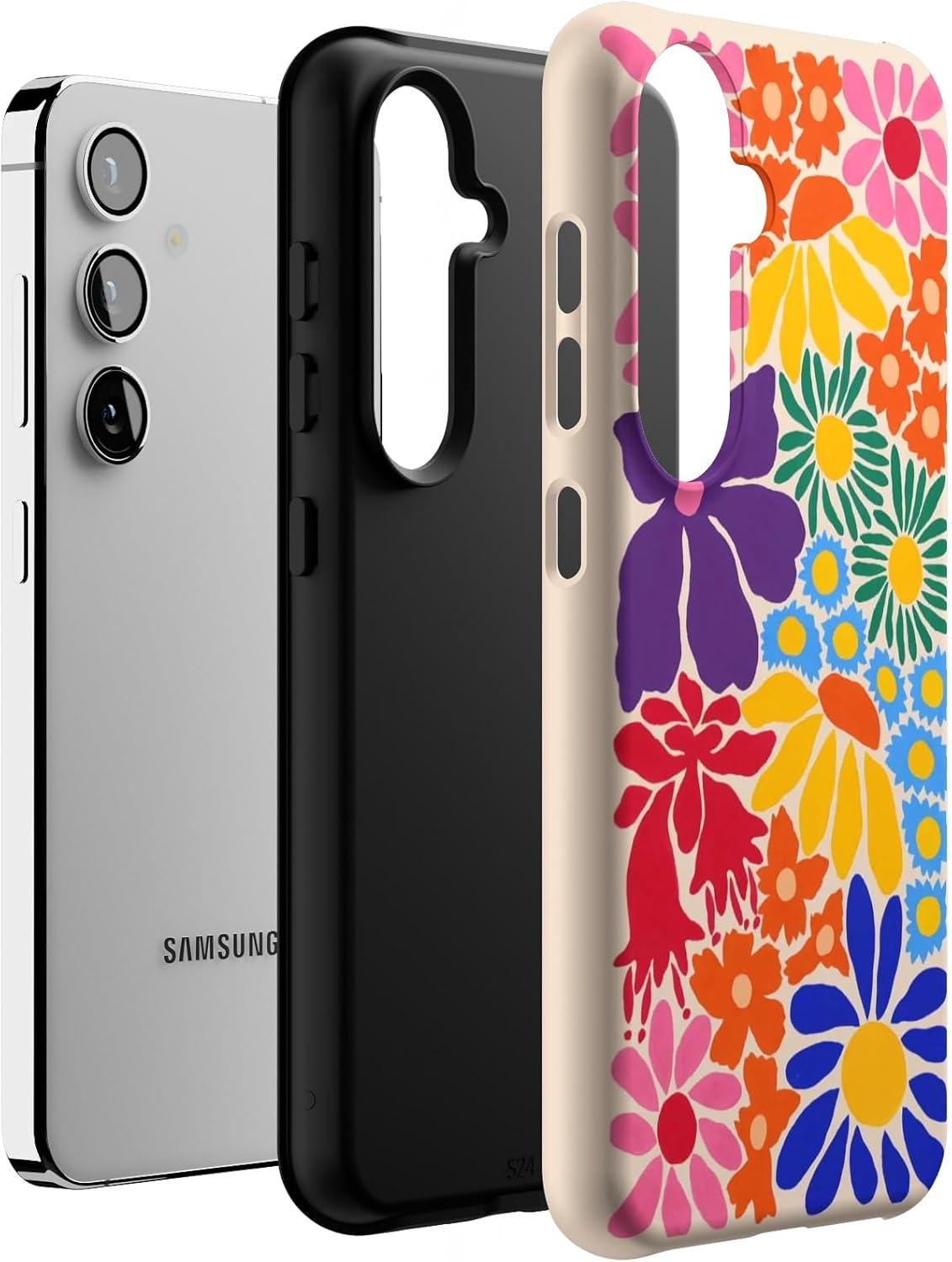 imageCasely Galaxy S24 Case Tuscan Tiles Dolce Vita Essential Slim DualLayer Protective DesignFlower Patch MultiColor Floral