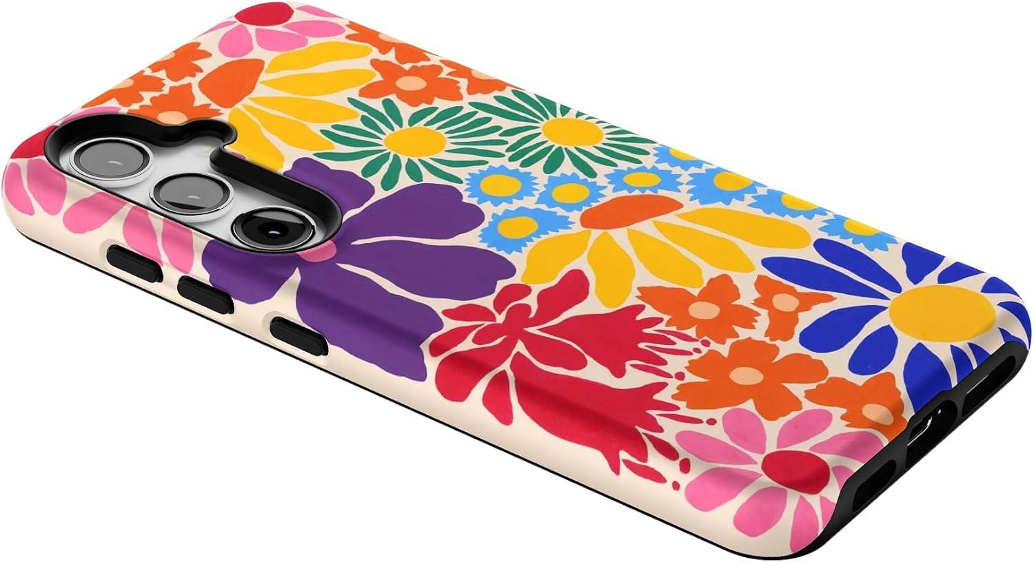 imageCasely Galaxy S24 Case Tuscan Tiles Dolce Vita Essential Slim DualLayer Protective DesignFlower Patch MultiColor Floral