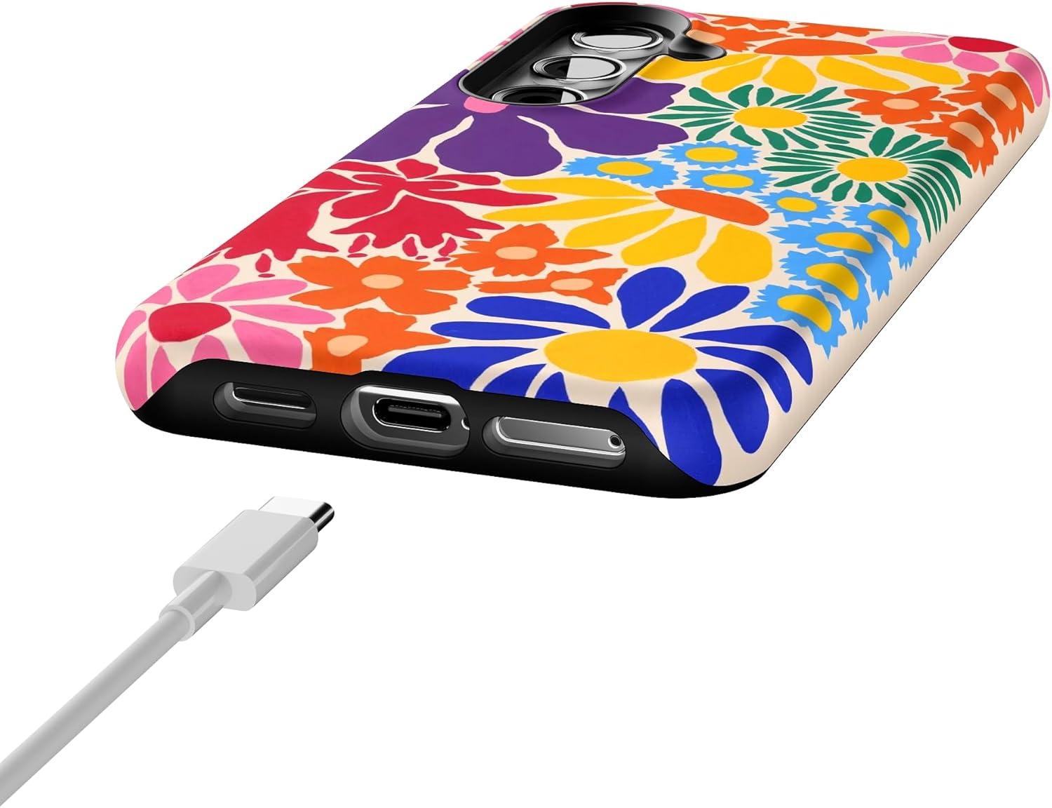 imageCasely Galaxy S24 Case Tuscan Tiles Dolce Vita Essential Slim DualLayer Protective DesignFlower Patch MultiColor Floral