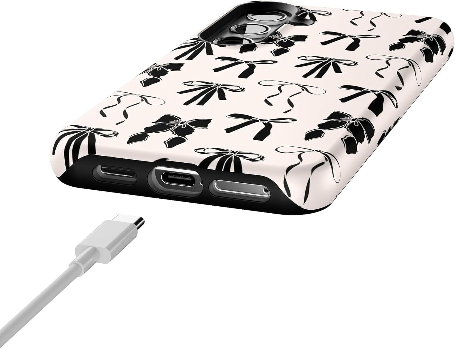 imageCasely Galaxy S24 Case Tuscan Tiles Dolce Vita Essential Slim DualLayer Protective DesignGoth Girlie Black Bows