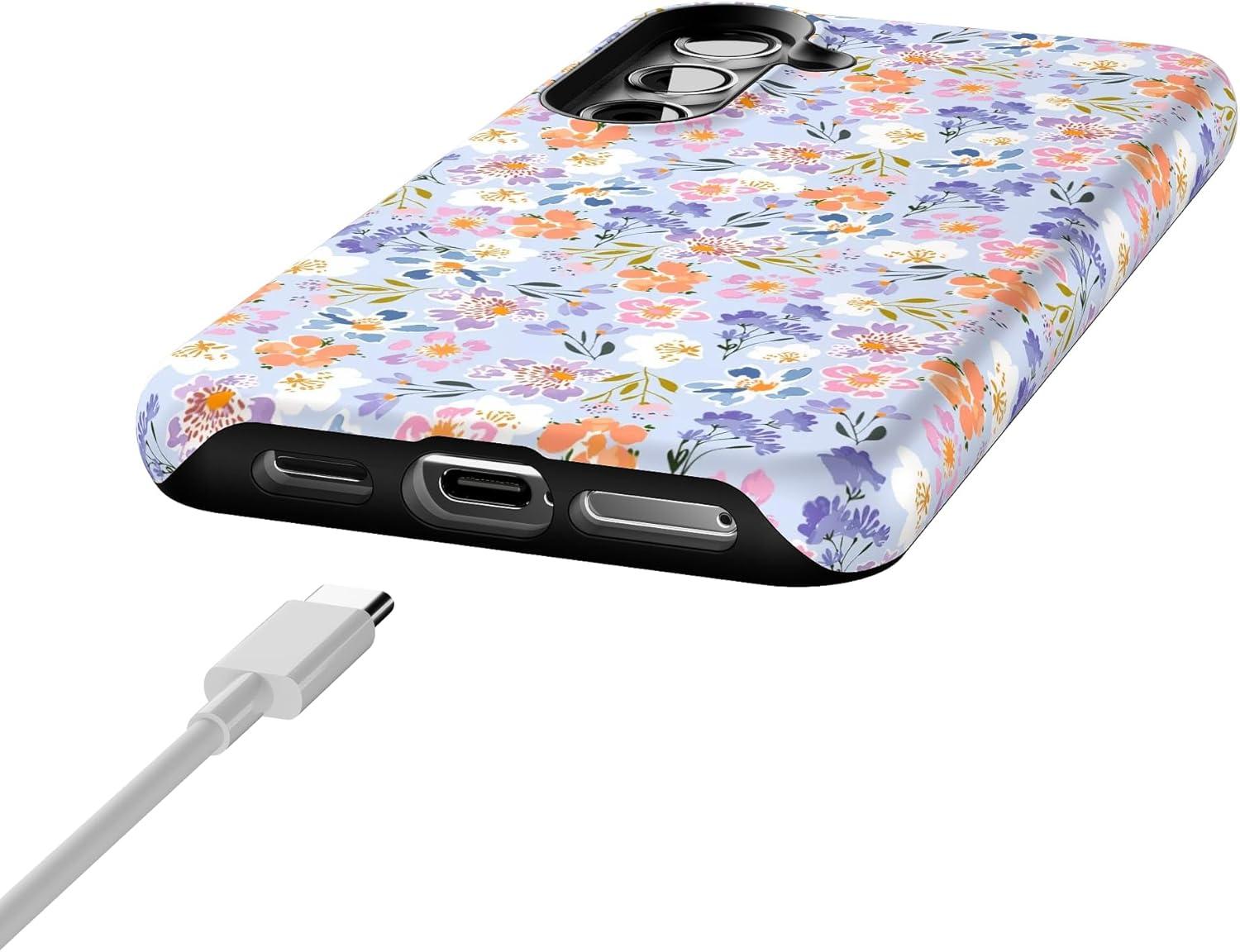 imageCasely Galaxy S24 Case Tuscan Tiles Dolce Vita Essential Slim DualLayer Protective DesignPoppy Meadows Pastel Floral