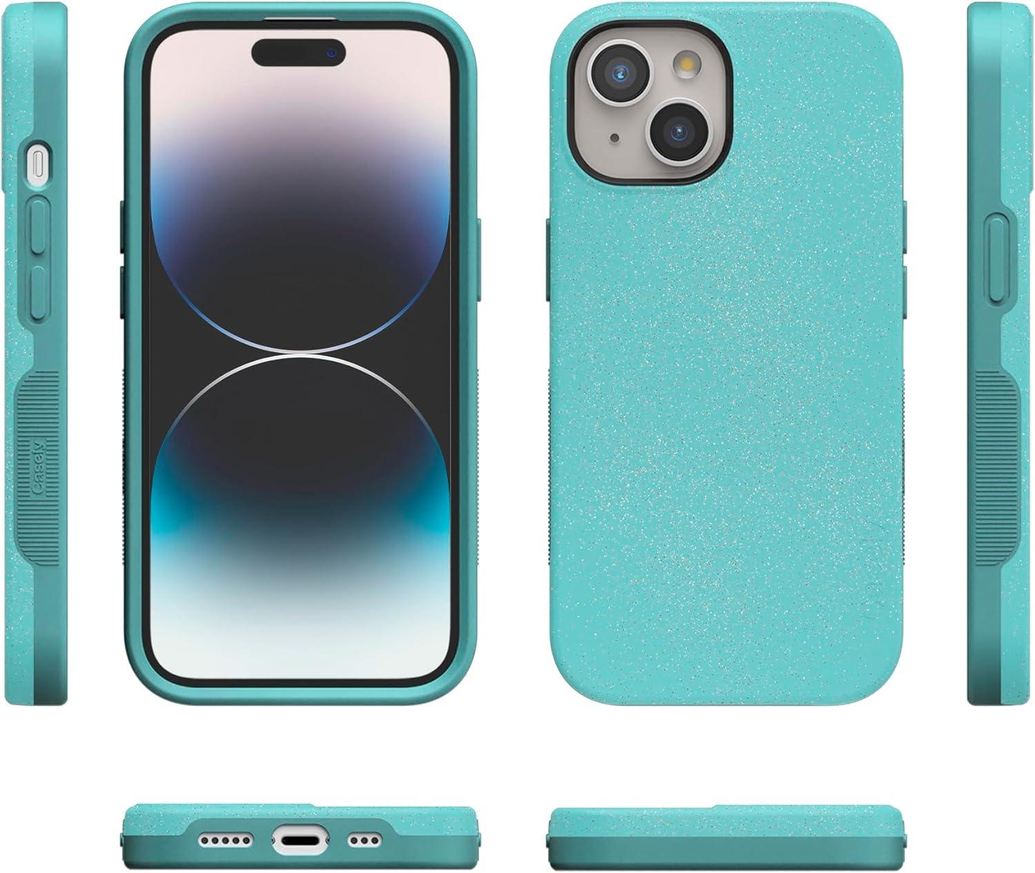 imageCasely iPhone 15 Plus Case Outside The Lines Crayola Marker Case Bold Compatible with MagSafeAquamarine Ocean Blue Shimmer Glitter