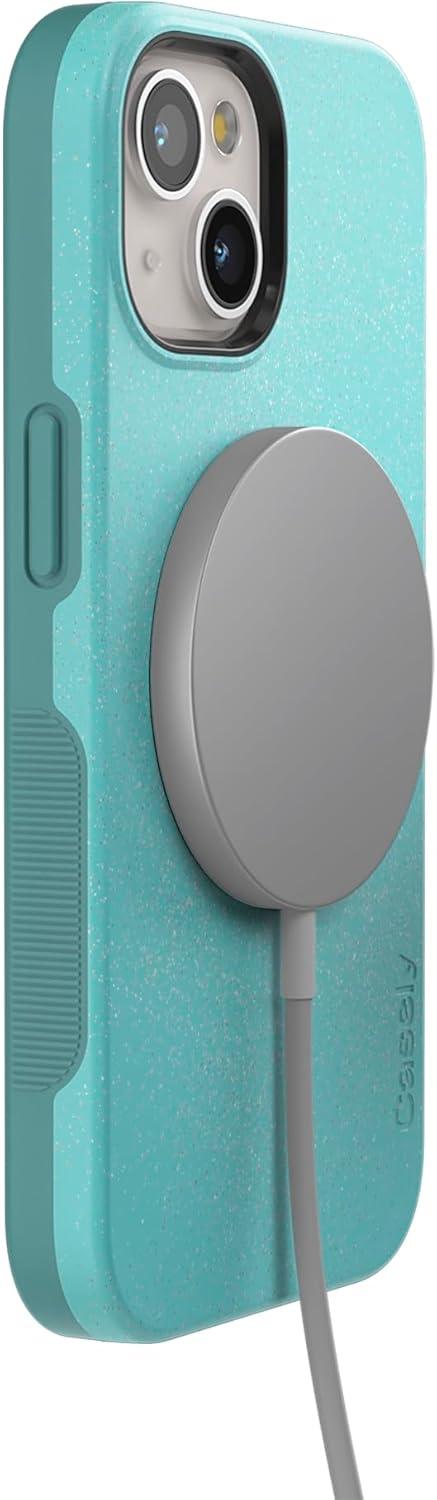 imageCasely iPhone 15 Plus Case Outside The Lines Crayola Marker Case Bold Compatible with MagSafeAquamarine Ocean Blue Shimmer Glitter