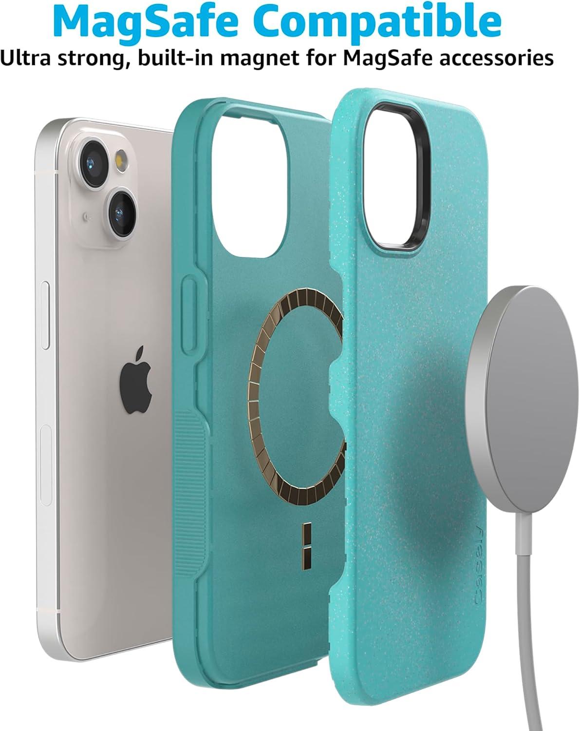 imageCasely iPhone 15 Plus Case Outside The Lines Crayola Marker Case Bold Compatible with MagSafeAquamarine Ocean Blue Shimmer Glitter