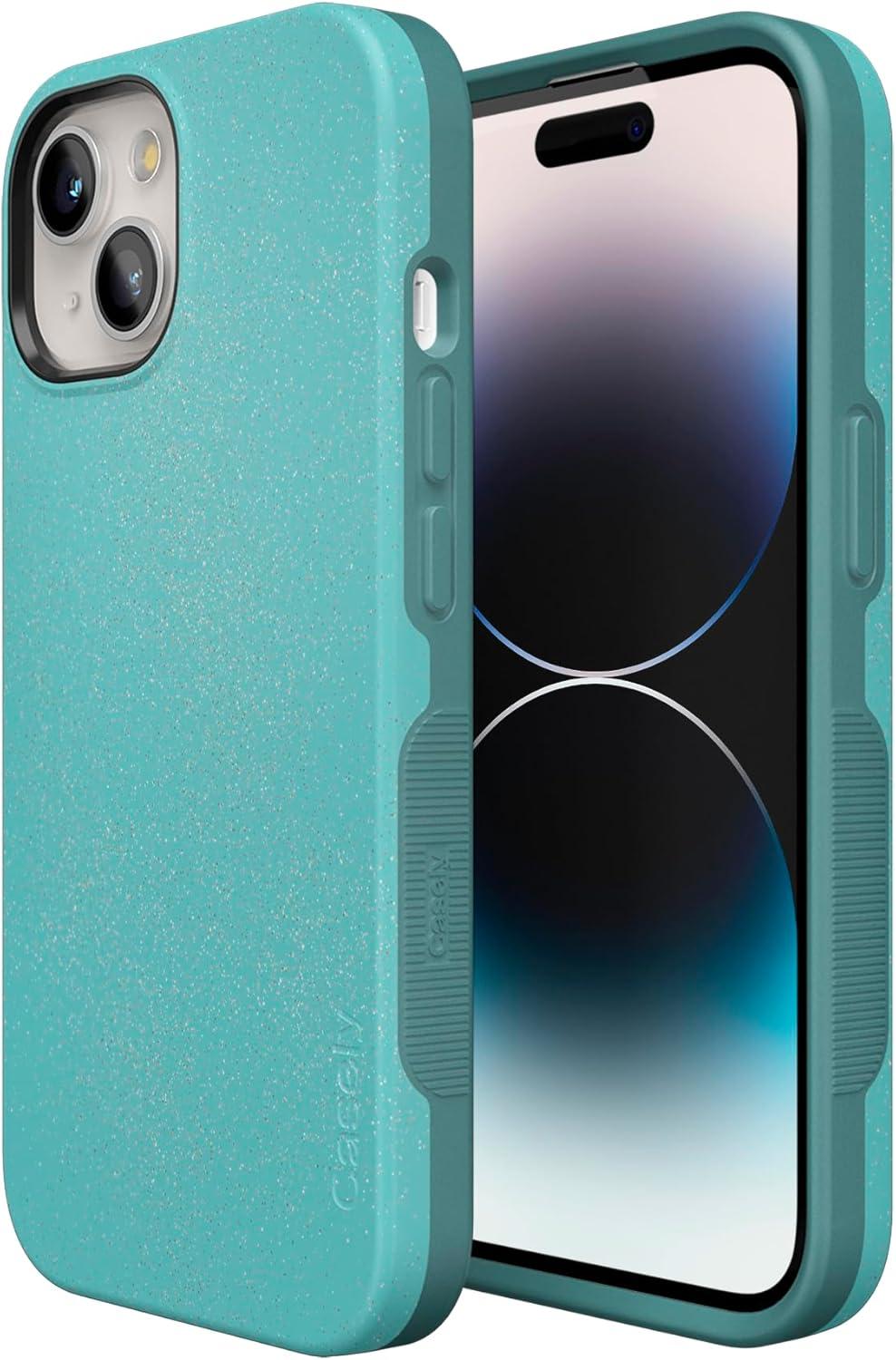 imageCasely iPhone 15 Plus Case Outside The Lines Crayola Marker Case Bold Compatible with MagSafeAquamarine Ocean Blue Shimmer Glitter