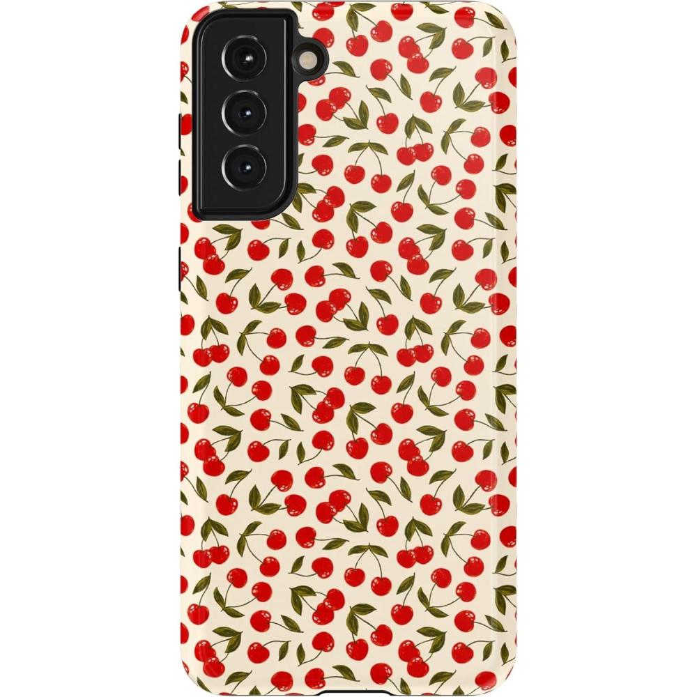 imageCasely Galaxy S21 Plus Case Flower Patch MultiColor Floral Essential Slim DualLayer Protective DesignCherry on Top Red Cherries