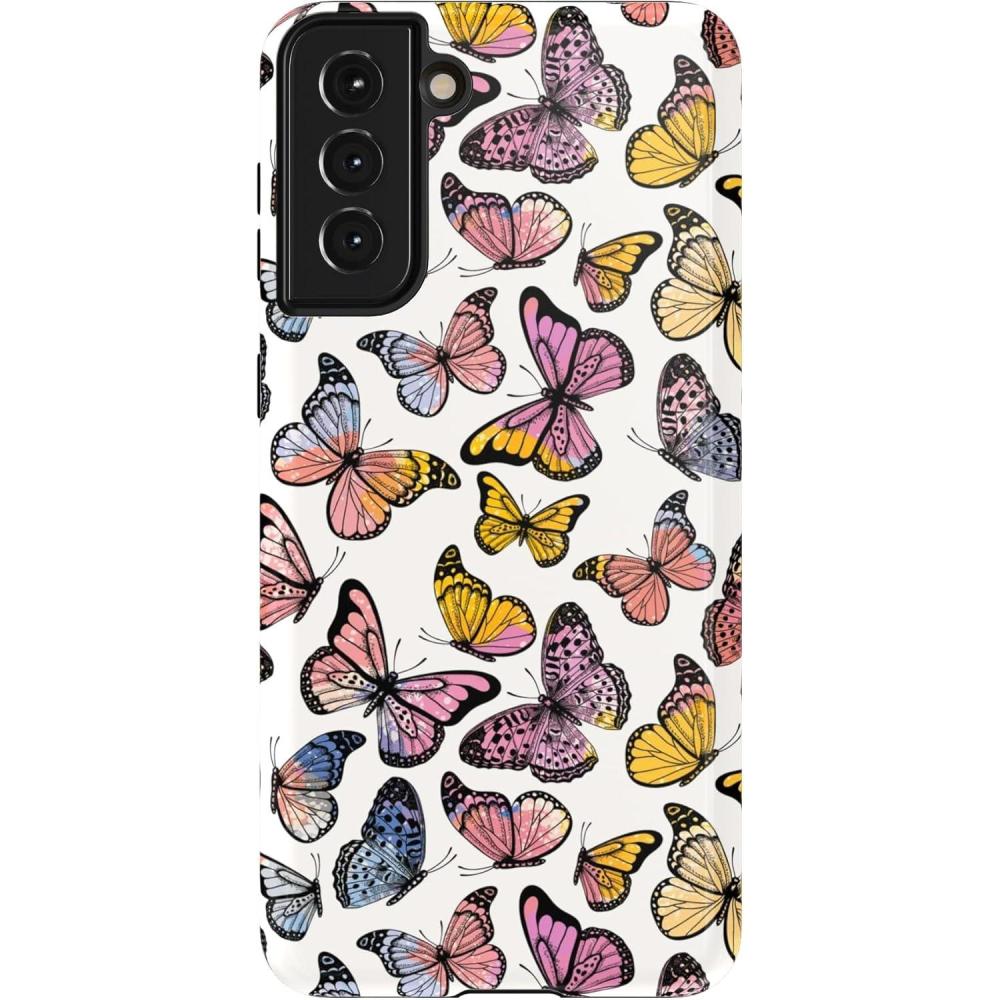 imageCasely Galaxy S21 Plus Case  Flower Patch  MultiColor Floral  Essential Slim DualLayer Protective DesignFree Spirit  Rainbow Butterfly