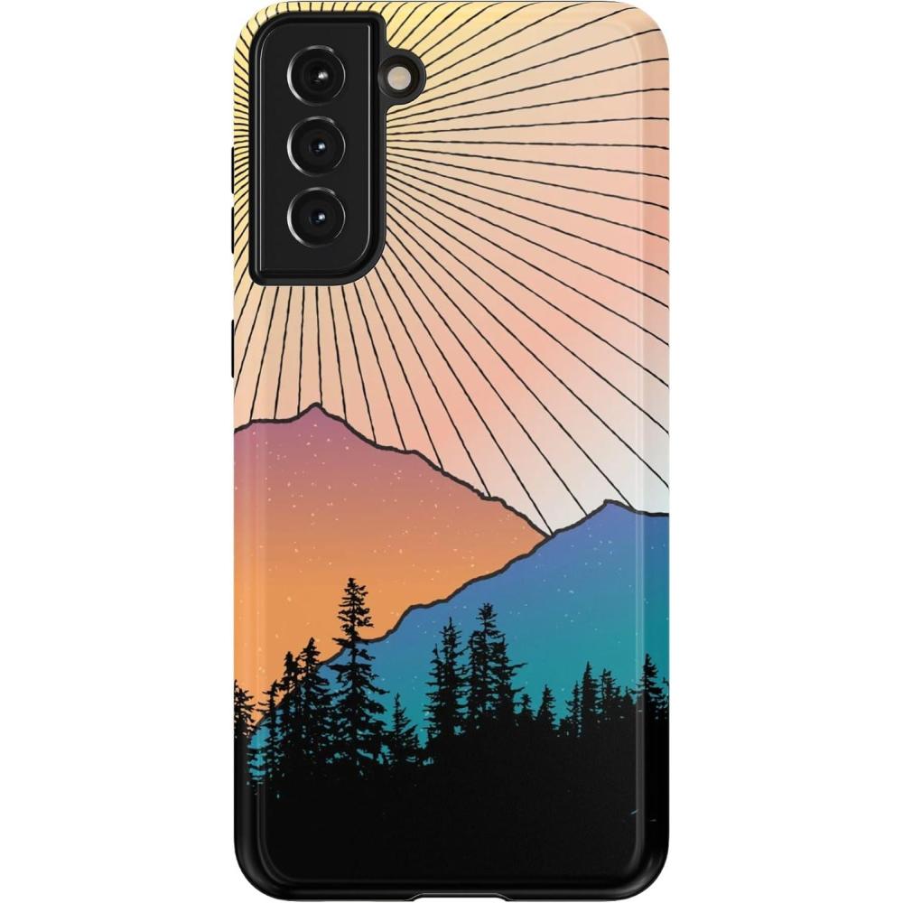 imageCasely Galaxy S21 Plus Case  Flower Patch  MultiColor Floral  Essential Slim DualLayer Protective DesignGolden Hour  Mountain Sunset