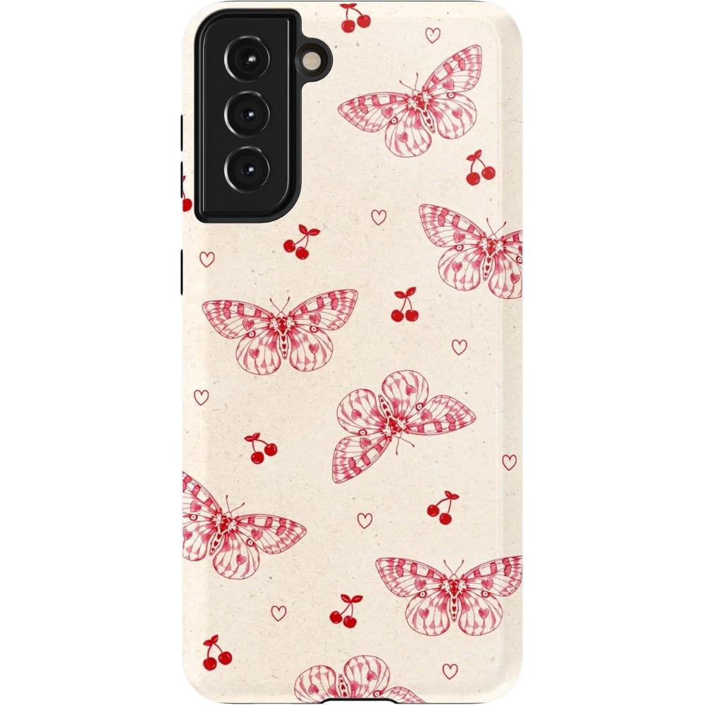 imageCasely Galaxy S21 Plus Case  Flower Patch  MultiColor Floral  Essential Slim DualLayer Protective DesignHeart Flutters  Butterfly