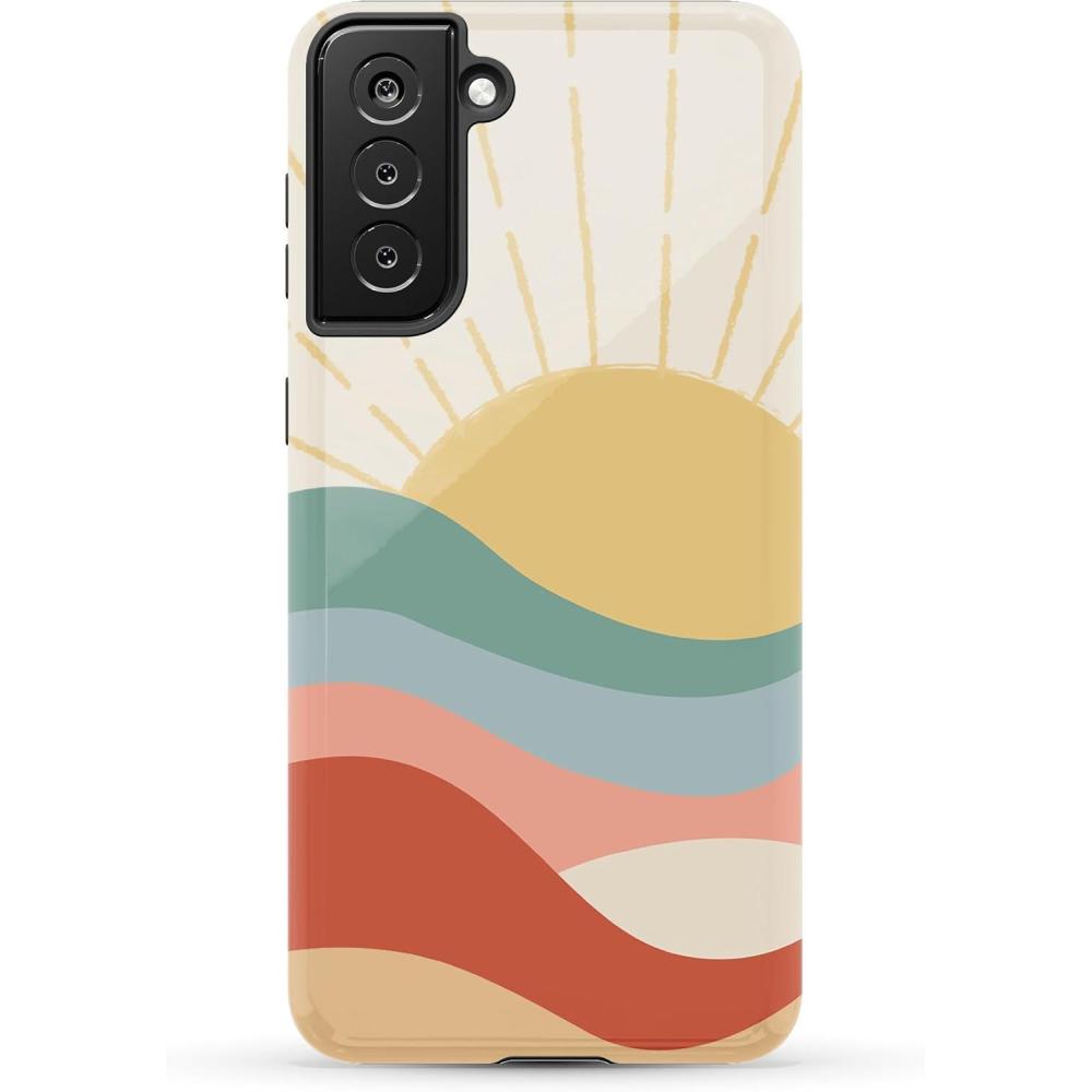 imageCasely Galaxy S21 Plus Case  Flower Patch  MultiColor Floral  Essential Slim DualLayer Protective DesignHere Comes the Sun  Colorblock Sunset