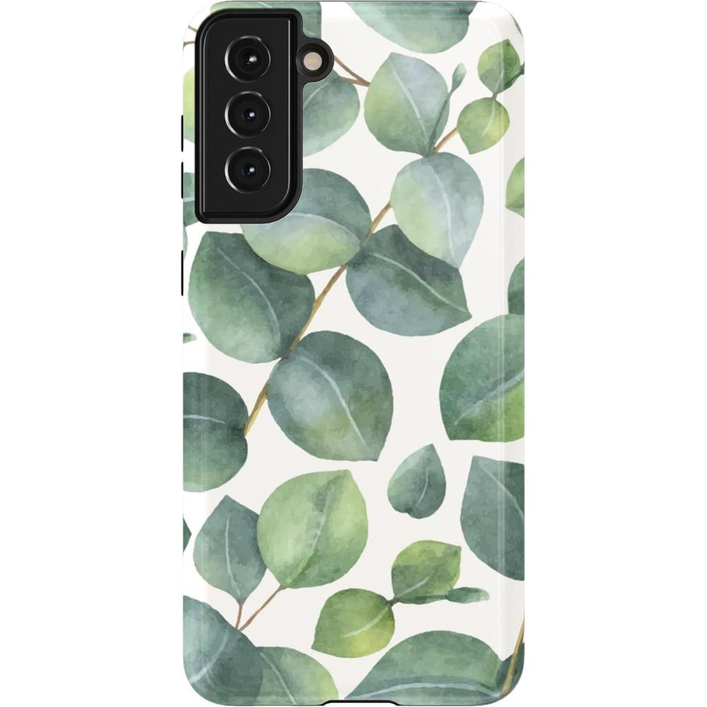 imageCasely Galaxy S21 Plus Case  Flower Patch  MultiColor Floral  Essential Slim DualLayer Protective DesignLeaf Me Alone  Green Floral Print