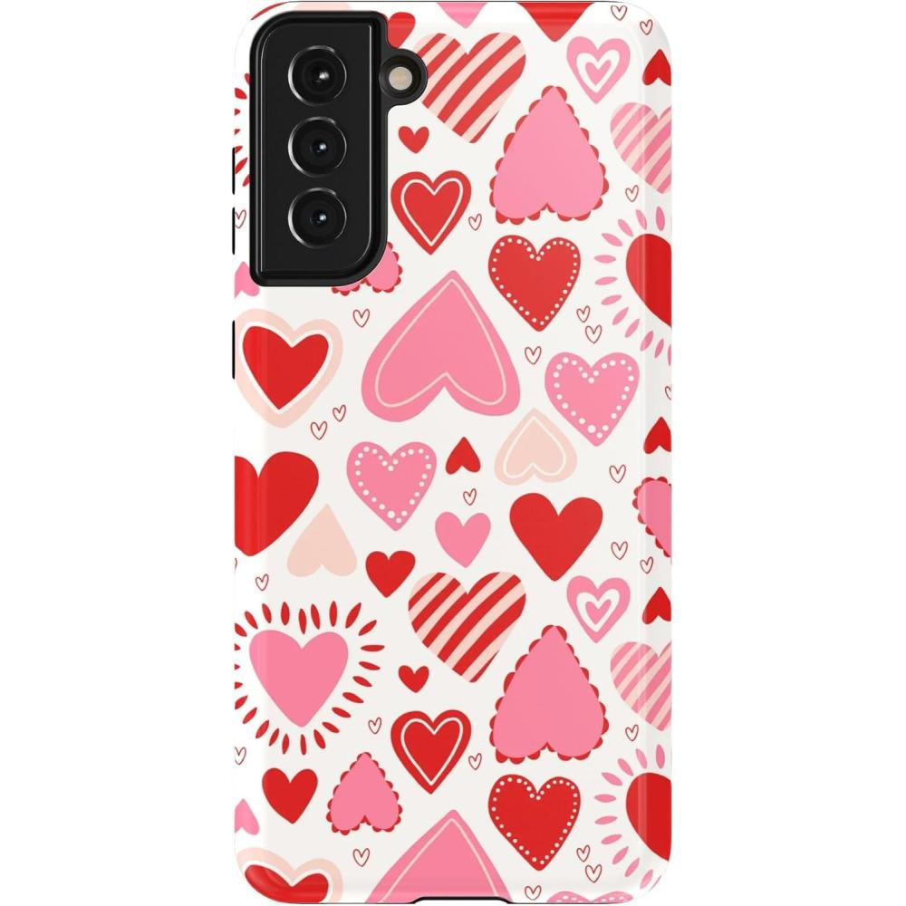 imageCasely Galaxy S21 Plus Case  Flower Patch  MultiColor Floral  Essential Slim DualLayer Protective DesignLove Struck  Heart Stickers