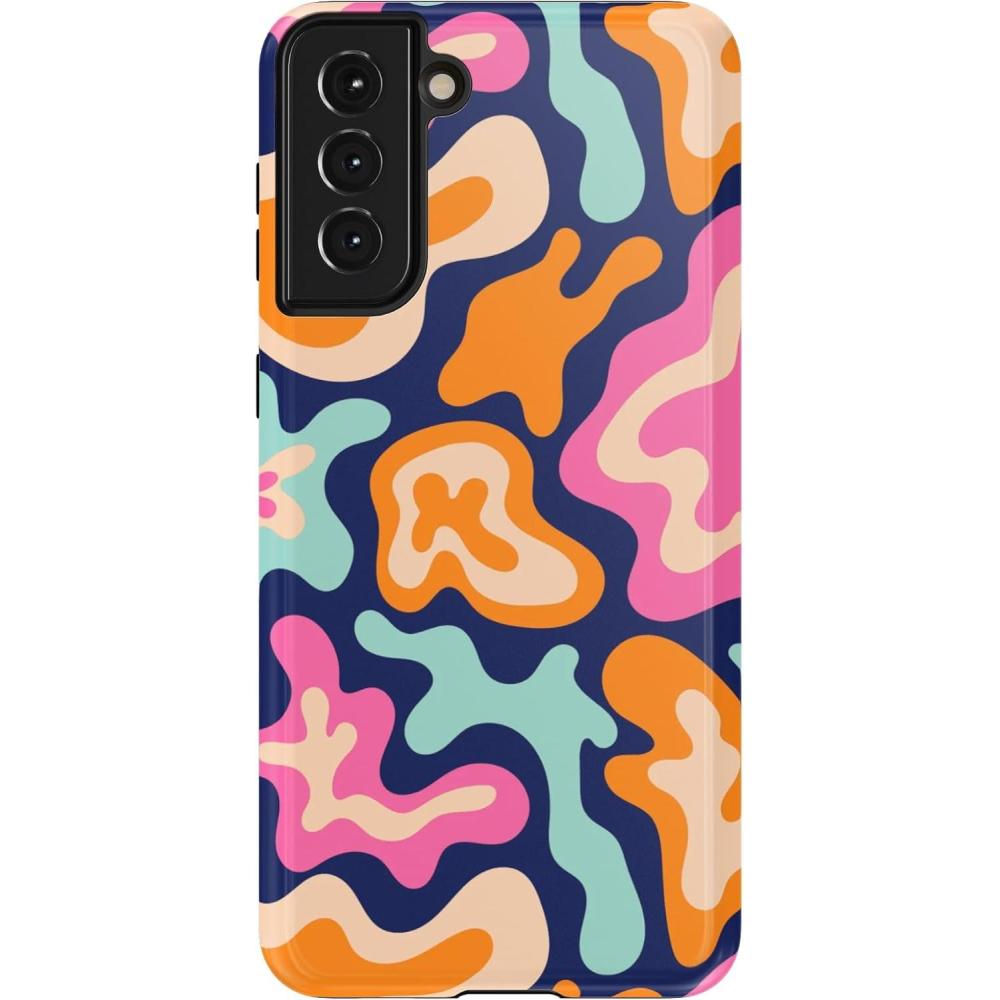 imageCasely Galaxy S21 Plus Case  Flower Patch  MultiColor Floral  Essential Slim DualLayer Protective DesignMidnight Color Splash  Abstract Retro