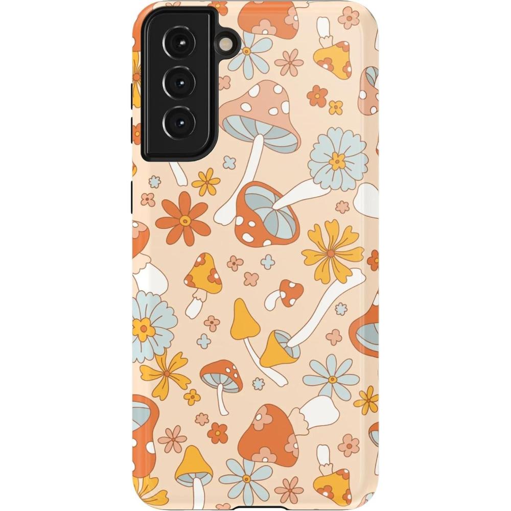 imageCasely Galaxy S21 Plus Case  Flower Patch  MultiColor Floral  Essential Slim DualLayer Protective DesignMushroom Magic  Retro Floral