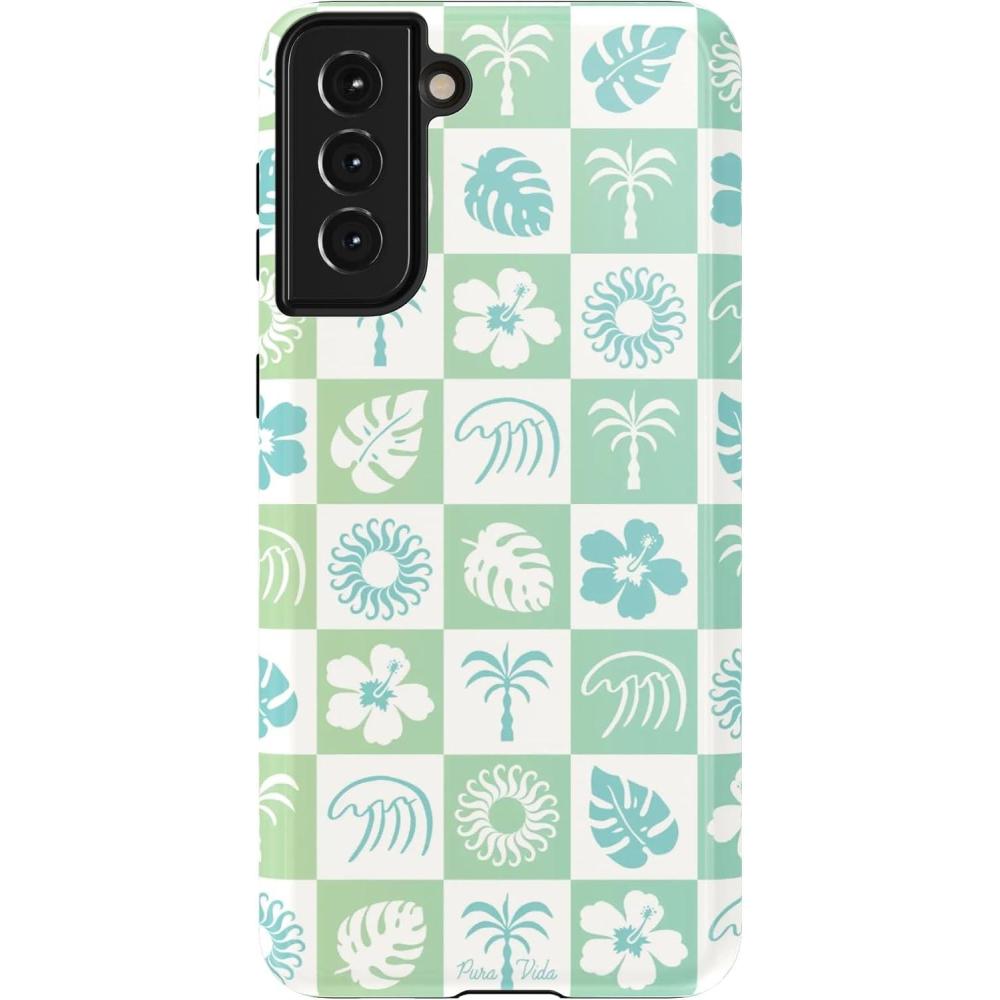 imageCasely Galaxy S21 Plus Case  Flower Patch  MultiColor Floral  Essential Slim DualLayer Protective DesignPura Vida  Coastal Checkers