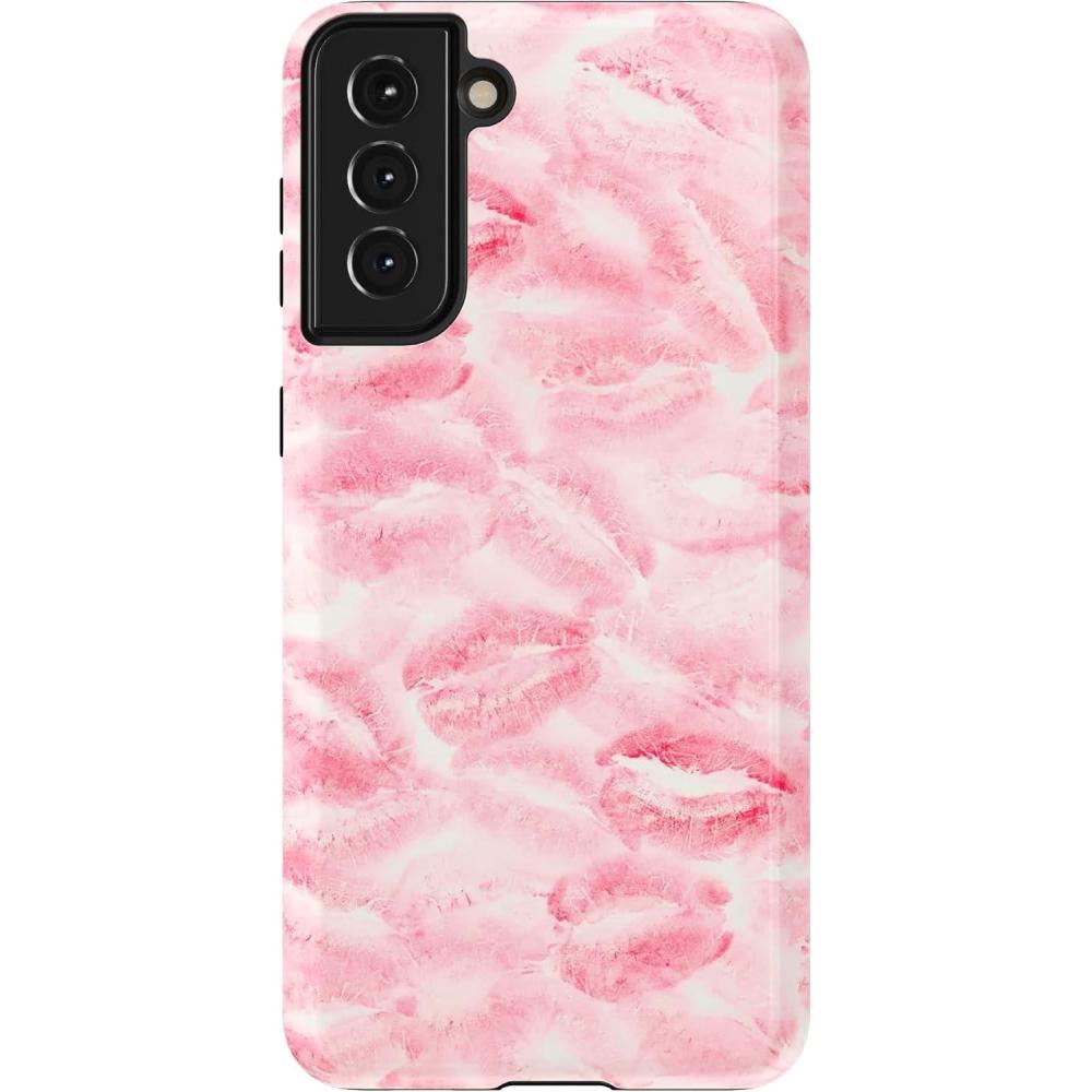 imageCasely Galaxy S21 Plus Case  Flower Patch  MultiColor Floral  Essential Slim DualLayer Protective DesignSealed with a Kiss  Pink Lipstick