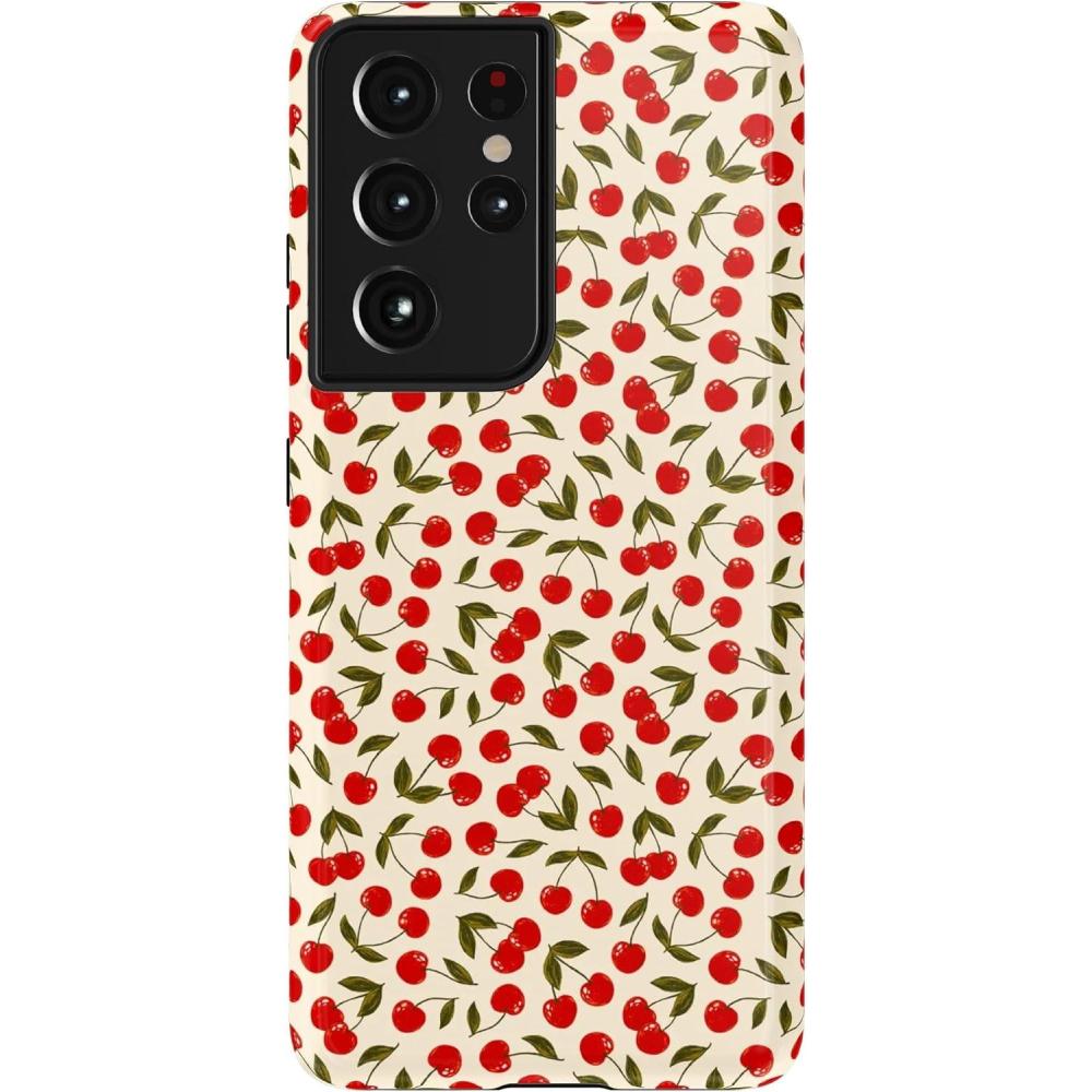 imageCasely Galaxy S21 Ultra Case  Amalfi Aperitivo  Dolce Vita  Essential Slim DualLayer Protective DesignCherry on Top  Red Cherries