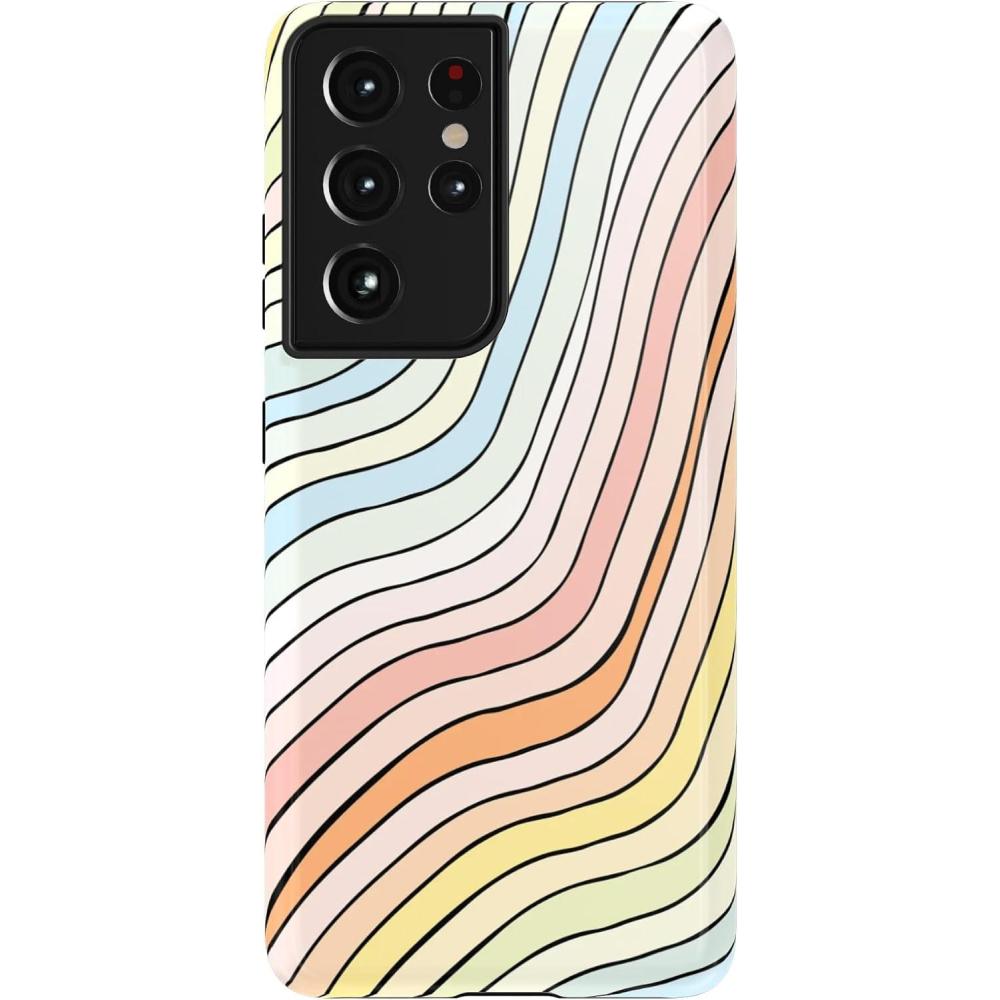 imageCasely Galaxy S21 Ultra Case  Amalfi Aperitivo  Dolce Vita  Essential Slim DualLayer Protective DesignRide The Wave  Pastel Rainbow Lined