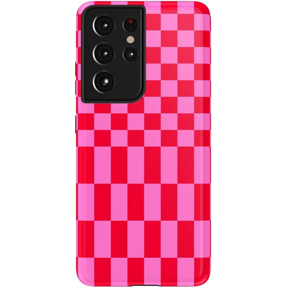 imageCasely Galaxy S21 Ultra Case  Amalfi Aperitivo  Dolce Vita  Essential Slim DualLayer Protective DesignVibe Check  Pink Checkerboard